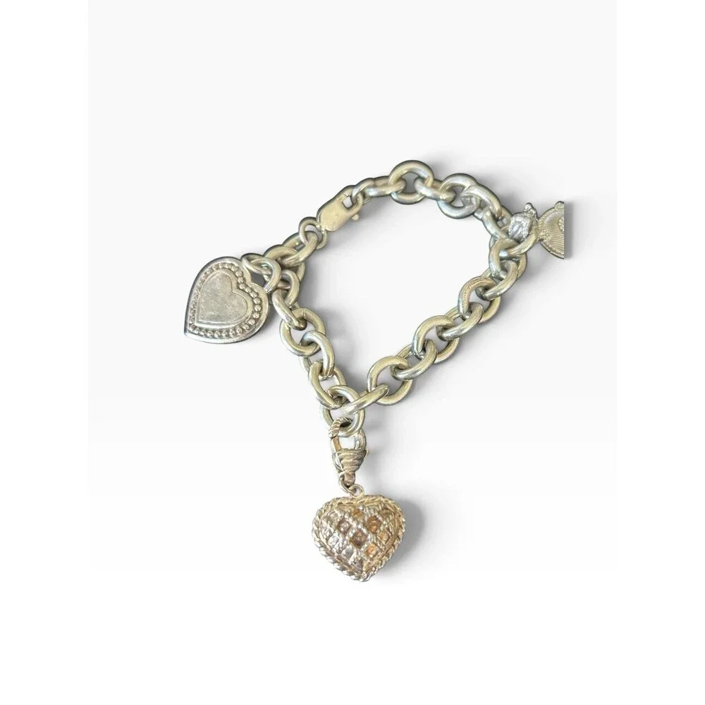 Judith Ripka 925 Sterling Silver Charm Bracelet 66g Heart Charms Designer